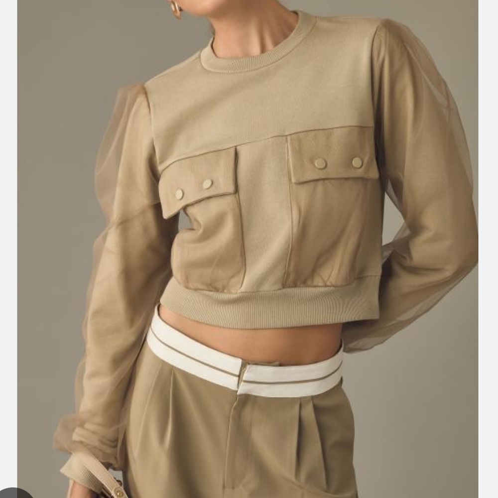 NWT By Anthropologie Utility Pocket Pullover in Moss - Picture 2 of 8